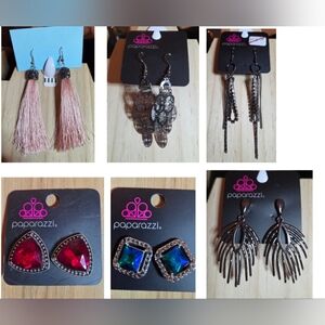 Paparazzi Gunmetal Red Black Blue Oil Spill Pink Earrings Set, LOT of 6